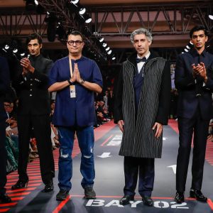 Jim Sarbh & Desinger  walks the ramp during  the  ARVIND X ASHISH N SONI show at the Lakmé Fashion Week 2026, held on October 16th at Taj Palace , New Delhi, India.Photo : FS Media Pro / FDCI x Lakme Fashion Week / RISE Worldwide