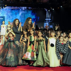 A model walks the ramp during the "MOTHERCARE X GAURI & NAINIKA" show part of Lakmé Fashion Week 2025, held on October 9th at The Grand New Delhi, India.Photo : FS Media Pro / FDCI x Lakme Fashion Week / RISE Worldwide